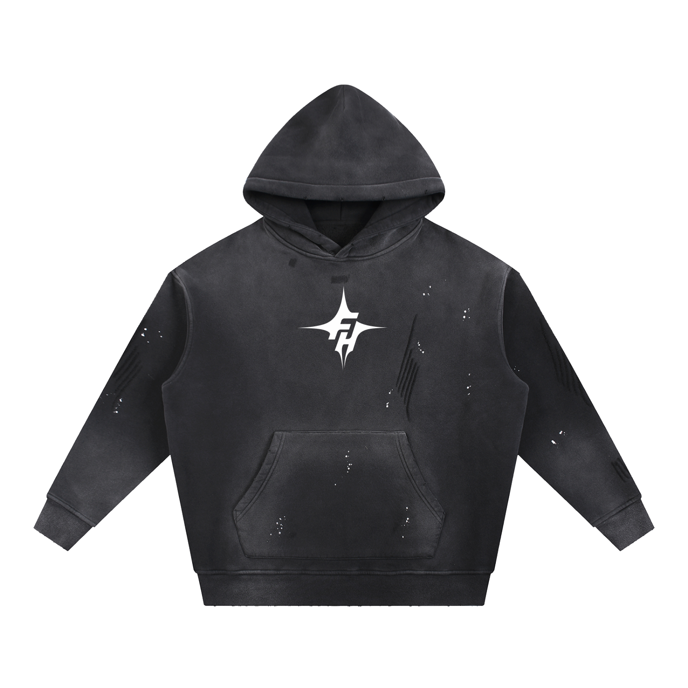 Unisex "FH" Vintage Washed Frayed Hoodie